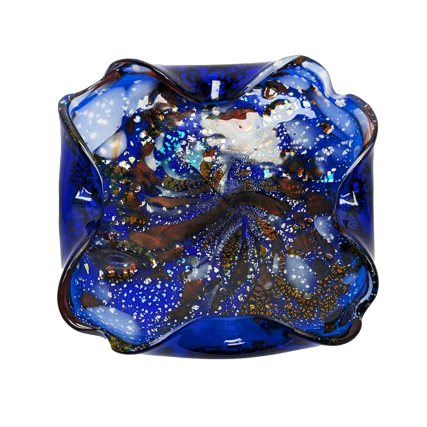 Handcrafted Catchall - 9" Blue Murano "Tutti-Frutti" Catchall by Beyond The Village
