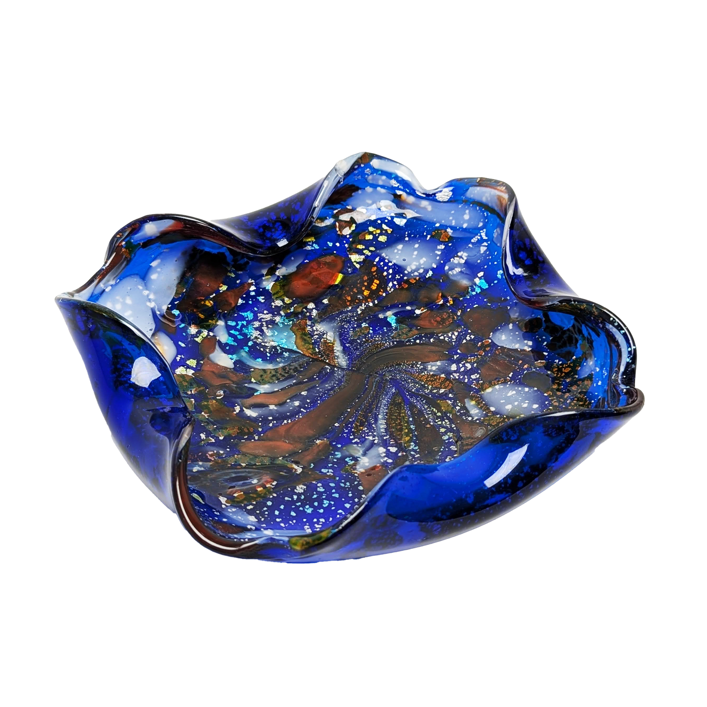 Handcrafted Catchall - 9" Blue Murano "Tutti-Frutti" Catchall by Beyond The Village